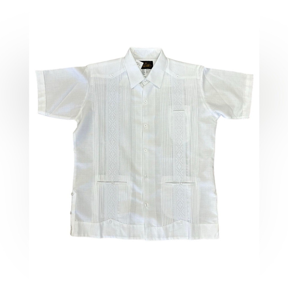 Men’s Linen White Guayabera with White Embroidery Short Sleeve